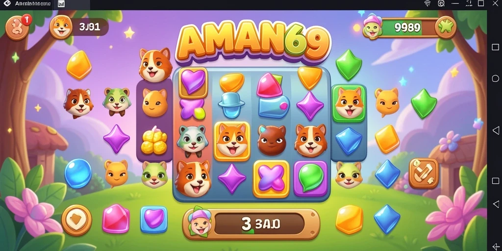 Tampilan gameplay seru AMAN69 dengan elemen Match-3 yang menarik.