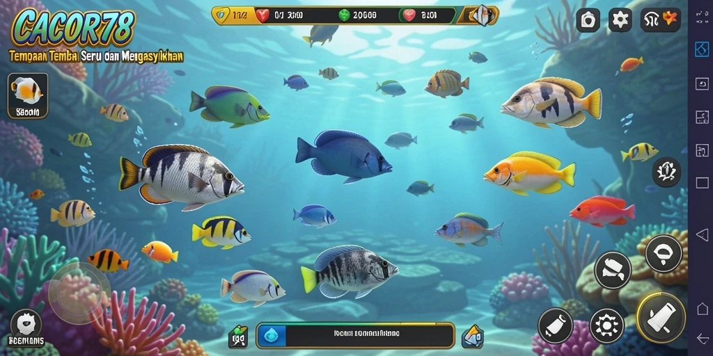 Tampilan gameplay menarik dari CACOR78 dengan ikan berwarna-warni.