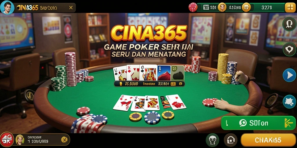 Screenshot gameplay CINA365 menampilkan atmosfer Poker yang mendebarkan.