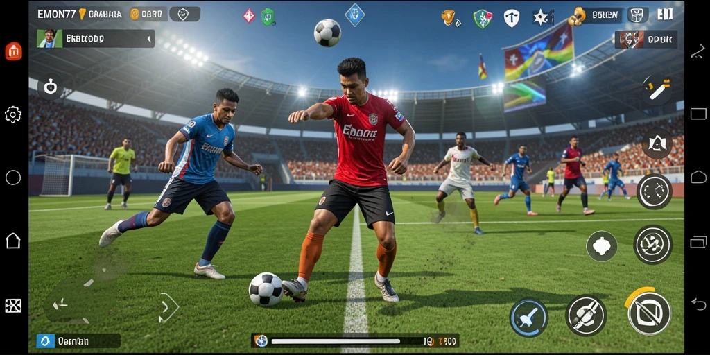 Screenshot gameplay EMON77 yang menampilkan aksi seru di lapangan olahraga.
