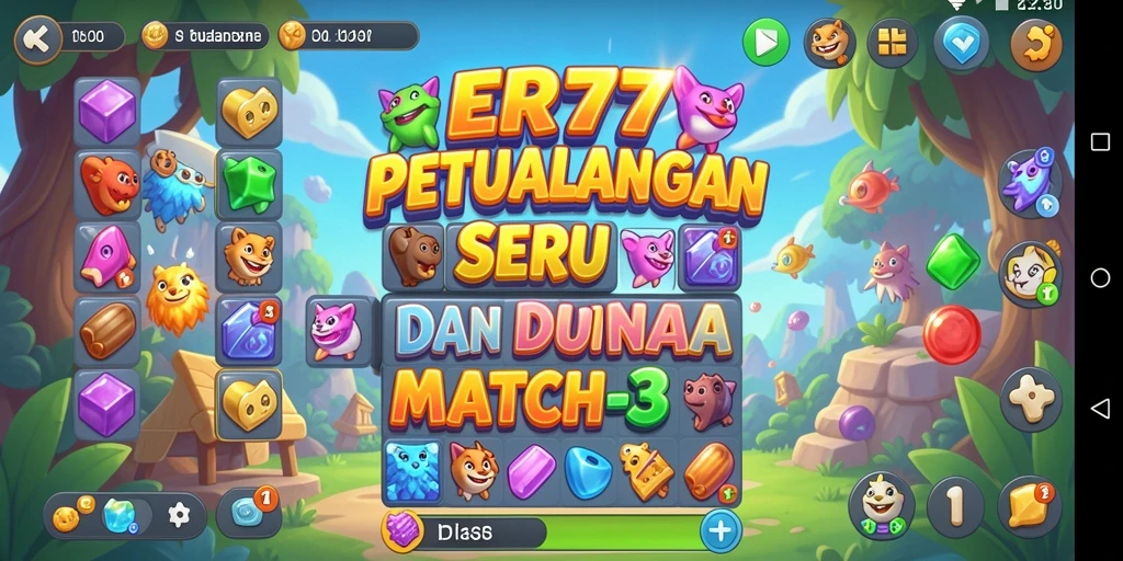 Screenshot utama ER777 menampilkan gameplay Match-3 yang seru dan berwarna-warni.