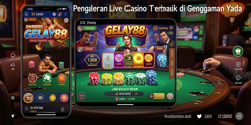 Screenshot gameplay GELAY88 yang menampilkan dealer dan meja permainan.