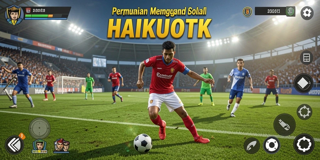 Tampilan gameplay HAIKUOTK yang penuh aksi sepak bola.