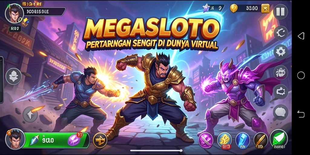 Tampilan pertarungan seru MEGASLOTO dengan karakter dinamis.